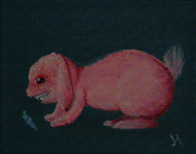 Pink Bunny With a Blue Carrot