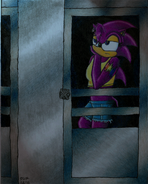 Reni Bored in Doorway sketch in color