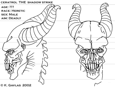 Orthographic projection of Ceratrol's oversized head.